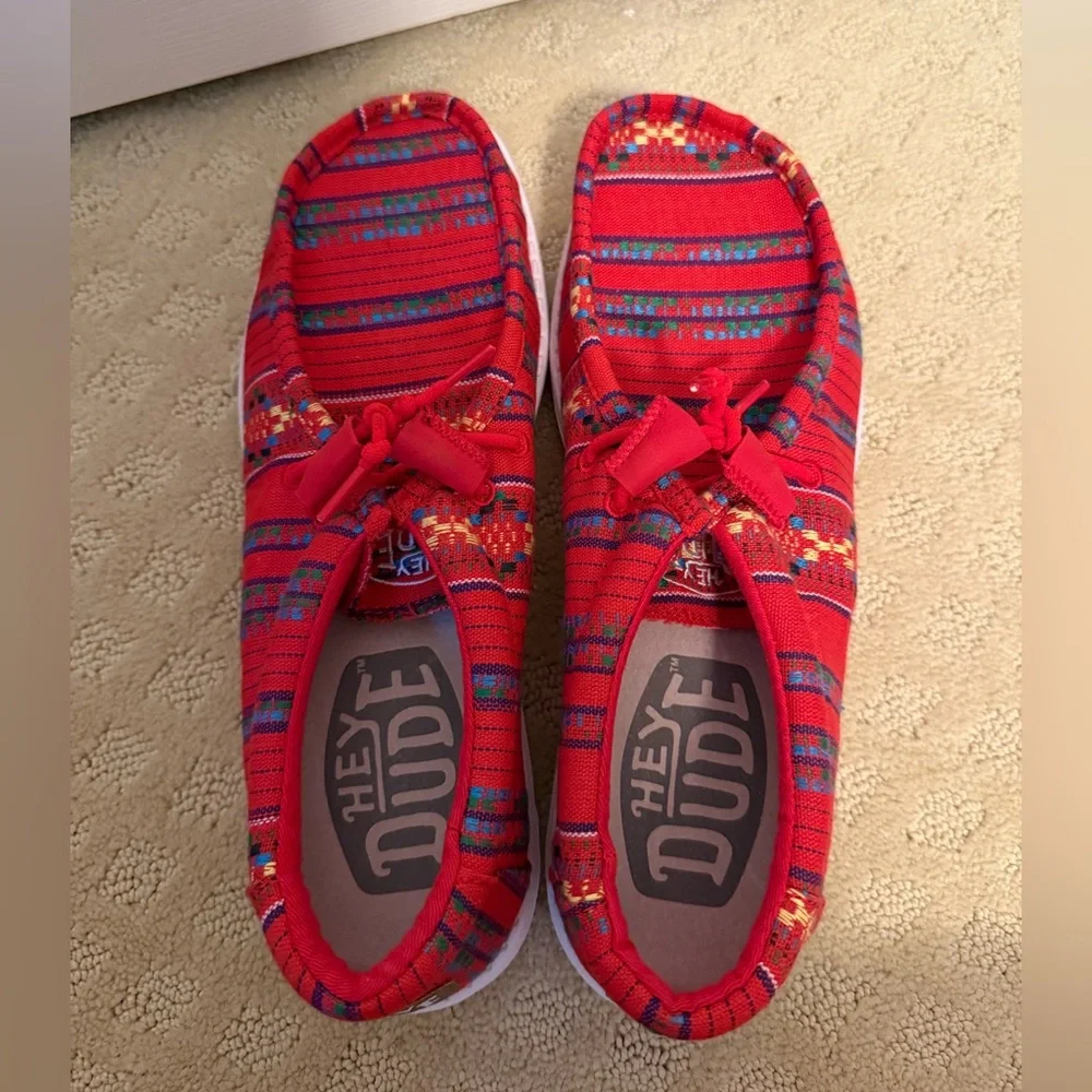 Hey Dude Red Patterned Slip-On Shoes